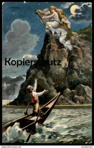 ALTE POSTKARTE LORELEY NYMPHE MIT HARFE SAGE St. Goarshausen Rhein Verlag Ottmar Zieher fairy tale legend mountain harp