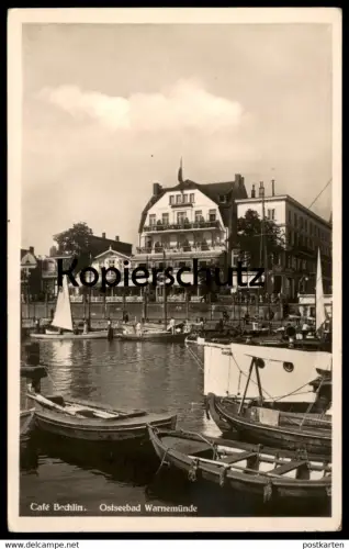 ALTE POSTKARTE ROSTOCK WARNEMÜNDE CAFÉ KONDITOREI BECHLIN Hafen Boote cpa postcard AK Ansichtskarte