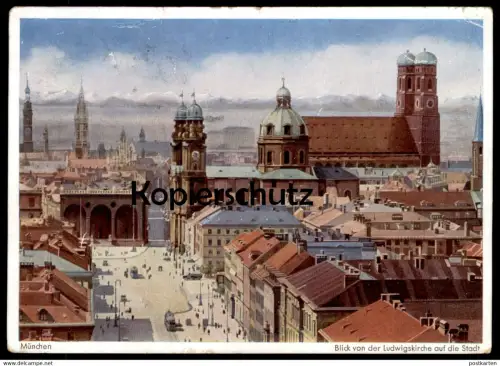 ALTE KÜNSTLER POSTKARTE MÜNCHEN BLICK VON DER LUDWIGSKIRCHE AUF DIE STADT 1950 cpa postcard AK Ansichtskarte