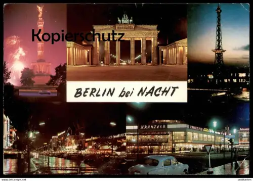 ÄLTERE POSTKARTE BERLIN BEI NACHT FEUERWERK SIEGESSÄULE BRANDENBURGER TOR fireworks feu d'artifice firework pyrotechnics