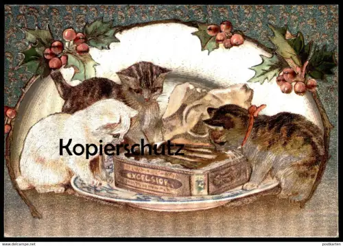 ÄLTERE POSTKARTE KATZEN SILBER KATZE CAT CATS CHAT EXCELSIOR Silver plated Repro Reproduction von 1900 cpa postcard AK