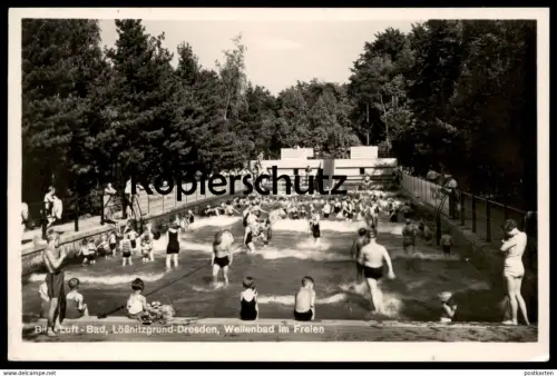 ALTE POSTKARTE BILZ-LUFT-BAD LÖSSNITZGRUND PISCINE SWIMMING POOL DRESDEN WELLENBAD SCHWIMMBAD BATH 1932 Ansichtskarte