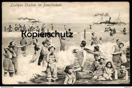 ALTE POSTKARTE LUSTIGES TREIBEN IM FAMILIENBAD Heringsdorf Dampfer Steam Fotomontage Montage Photo Surrealisme Usedom