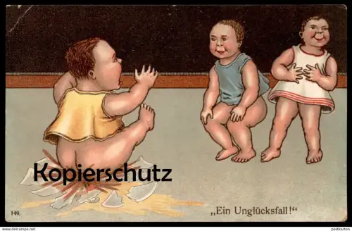 ALTE POSTKARTE EIN UNGLÜCKSFALL Pot de chambre Nachttopf chamber pot Jerry Humour fille fillette enfant bébé baby babies