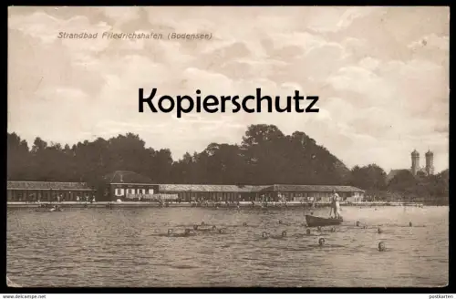 ALTE POSTKARTE STRANDBAD FRIEDRICHSHAFEN BODENSEE SCHWIMMER piscine bath public bathing beach swimming pool swimmer