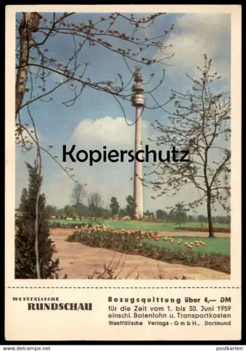 ÄLTERE POSTKARTE DORTMUND BUNDESGARTENSCHAU 1959 BUGA Turm tower tour Garten garden park Zeitung Westfälische Rundschau