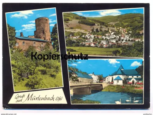 ÄLTERE POSTKARTE GRUSS AUS MÜRLENBACH EIFEL HOTEL EIFELER HOF GEROLSTEIN Schwan swan cygne Ansichtskarte AK cpa postcard