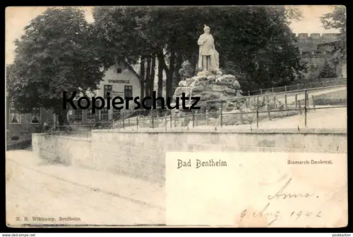 ALTE POSTKARTE BAD BENTHEIM 1902 BISMARCK-DENKMAL BISMARCKHALLE RESTAURATION Bismarckdenkmal cpa postcard Ansichtskarte