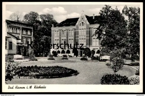 ALTE POSTKARTE BAD HAMM IN WESTFALEN KURHAUS 1955 MASCHINENWERBESTEMPEL HAMM & MÜNCHEN Ansichtskarte AK cpa postcard