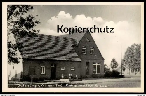 ALTE POSTKARTE GRUSS AUS LANGEN KREIS LINGEN EMS KINDERGARTEN & KAUFHAUS REVERMANN Sandkasten jardin d'enfants cpa AK