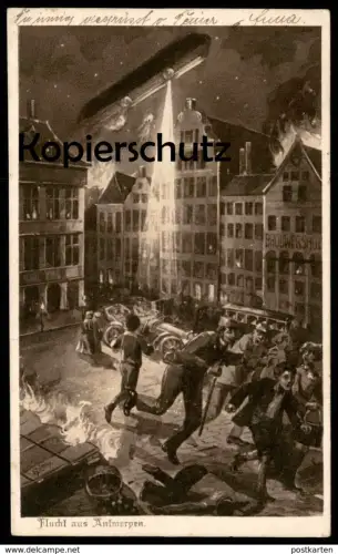 ALTE POSTKARTE FLUCHT AUS ANTWERPEN ZEPPELIN ANVERS LUFTSCHIFF dirigeable aviation dirigible airship on the run fuite AK