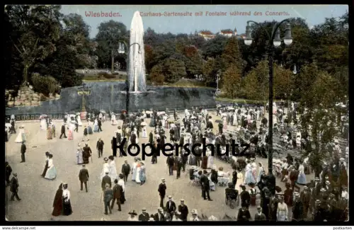 ALTE POSTKARTE WIESBADEN KONZERT BEIM CURHAUS WÄHREND CONZERTS FONTAINE Kurhaus Concert roulante Wheelchair Rollstuhl