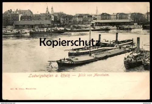 ALTE POSTKARTE LUDWIGSHAFEN BLICK VON MANNHEIM FRACHTSCHIFF HAFEN DAMPFER STEAMER CARGO STEAMSHIP SCHIFF SHIP postcard