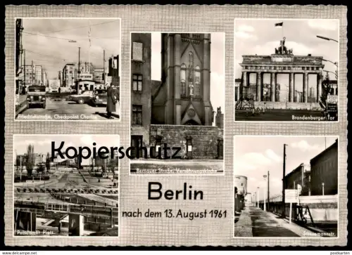 POSTKARTE BERLIN NACH 13.08.1961 BERLINER MAUER BERNAUER STRASSE STRESEMANNSTRASSE CHECKPOINT CHARLIE VERSÖHNUNGSKIRCHE