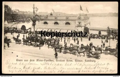 ALTE POSTKARTE HAMBURG GRUSS AUS DEM ALSTER-PAVILLON 1904 PFERDE KUTSCHE Alsterpavillon coach Ansichtskarte postcard cpa
