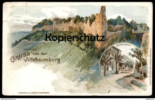 ALTE LITHO POSTKARTE GRUSS VON DER ALTEBAUMBURG ALTENBAMBERG Bad Münster Altenbaumburg Stempel Taxe Posthilfstelle
