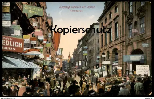 ALTE POSTKARTE LEIPZIG WÄHREND DER MESSE NEUMARKT SPORTARTIKEL MEY STOFFKRAGEN foire trade fair exhibition postcard cpa