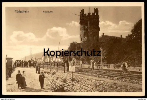 ALTE POSTKARTE RÜDESHEIM ADLERTURM BAHN-ARBEITER GLEISARBEITEN Bahnstrecke railway railroad worker chemin du fer