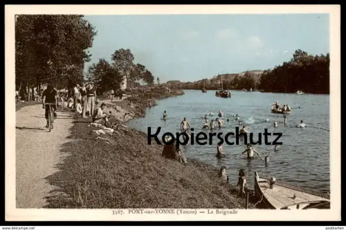 ALTE POSTKARTE PONT SUR YONNE ENFANTS LA BAIGNADE Bath bathing swimming racing bike vélo de course Fahrrad Rennrad cpa