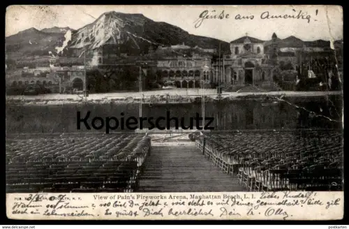 VINTAGE POSTCARD PAINS FIREWORKS ARENA MANHATTAN BEACH BROOKLYN NEW YORK Stadium Henry Pain Firework Coney Island cpa AK