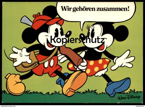 POSTKARTE MINNIE & MICKEY MOUSE WIR GEHÖREN ZUSAMMEN MICKY MAUS WALT DISNEY JAGD HUNTING we belong together postcard