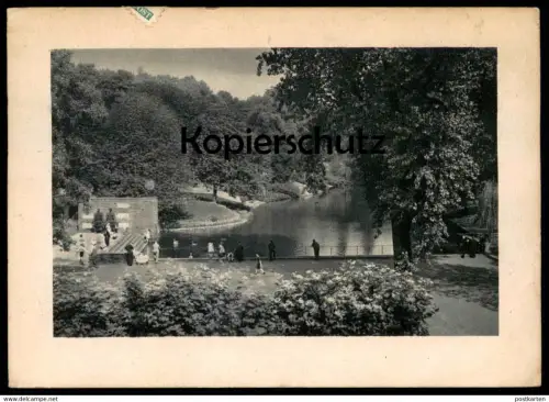 ALTE POSTKARTE BOCHUM PARTIE IM STADTPARK 1949 PASSEPARTOUT ALTER KINDERWAGEN poussette pram push chair postcard AK