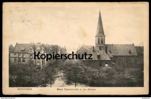 ALTE POSTKARTE HERNE SODINGEN MONT CENISSTRASSE UND EVANGELISCHE KIRCHE MONT-CENIS-STRASSE Ansichtskarte AK postcard cpa