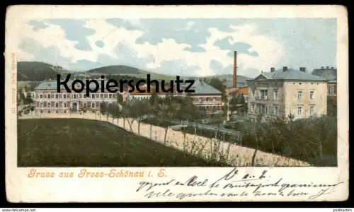 ALTE POSTKARTE GRUSS AUS GROSS-SCHÖNAU FABRIKSCHLOT Großschönau-Hainewalde Landkreis Görlitz cpa postcard Ansichtskarte