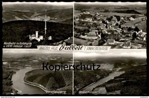 ÄLTERE POSTKARTE GRUSS AUS VALBERT EBBEGEBIRGE MEINERZHAGEN bei Arnsberg Talsperre Reservoir UKW-Sender Turm Tower Tour