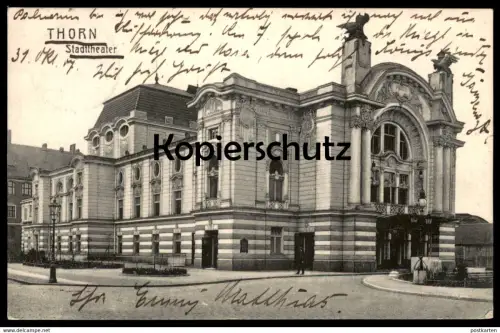 ALTE POSTKARTE THORN STADTTHEATER 1907 THEATER NACH HANAU theatre Torun Ostpreussen polska Ansichtskarte cpa postcard