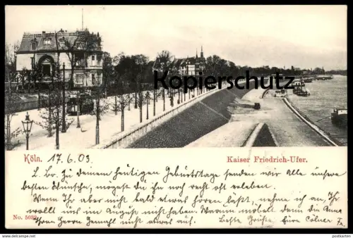 ALTE POSTKARTE KÖLN KAISER FRIEDRICH UFER 1903 Strassenbahn tram tramway AK Ansichtskarte cpa postcard