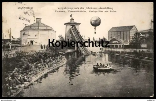 ALTE POSTKARTE MANNHEIM VERGNÜGUNGSPARK AUSSTELLUNG 1907 WASSERRUTSCHE Kirmes Ballon Balloon ducasse kermesse fun fair