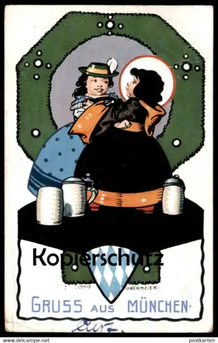 ALTE POSTKARTE GRUSS AUS MÜNCHEN KÜNSTLER OTTO OBERMEIER Münchner Kindl Ottmar Zieher Ansichtskarte AK postcard cpa