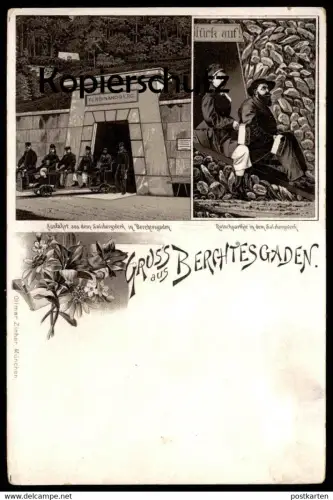 ALTE LITHO POSTKARTE GRUSS AUS BERCHTESGADEN SALZBERGWERK ZECHE Salt Mine mineur mining Ansichtskarte AK postcard Salz