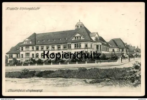 ALTE POSTKARTE ESSEN KRUPPSCHE ERHOLUNGSHÄUSER FRAUENHAUS STRASSENANSICHT KRUPP FELDPOST 1914 Ansichtskarte postcard cpa