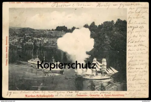 ALTE POSTKARTE DÜSSELDORF MARINE-SCHAUSPIEL 1902 MODELLSCHIFF Navy Dampfer Segelschiff clipper miniature model ship cpa