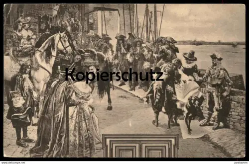 ALTE POSTKARTE DÜSSELDORF WANDGEMÄLDE IM RATHAUS 1908 Hund Pferd dog horse cheval Ansichtskarte AK postcard cpa