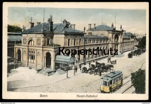 ALTE POSTKARTE BONN AM RHEIN HAUPT-BAHNHOF KUTSCHEN STRASSENBAHN tram tramway station gare Ansichtskarte AK cpa postcard