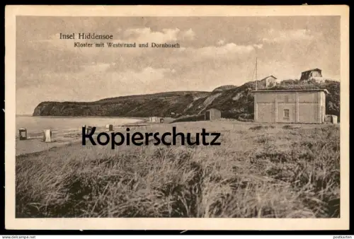 ALTE POSTKARTE INSEL HIDDENSEE KLOSTER MIT WESTSTRAND UND DORNBUSCH AK Ansichtskarte postcard cpa