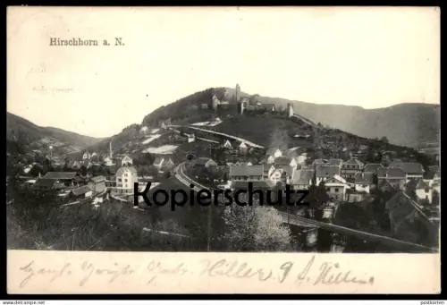 ALTE POSTKARTE HIRSCHHORN AM NECKAR TUNNEL BAHNSTRECKE BAHN TOTAL PANORAMA HESSEN AK Ansichtskarte cpa postcard