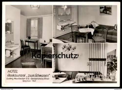 ALTE POSTKARTE GERMERSHEIM AM RHEIN PFALZ HOTEL RESTAURANT ZUM SCHWANEN LUDWIG MAULBECKER Ansichtskarte AK cpa postcard