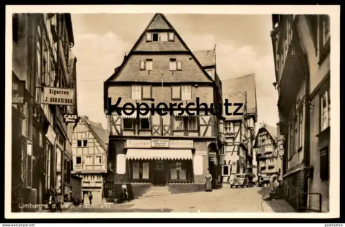 ALTE POSTKARTE LIMBURG AN DER LAHN FISCHMARKT ZIGARREN J. SCHNEIDER TAPETEN JOSEF SEIBEL POLSTERER AK cpa postcard