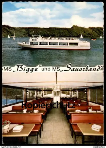 ÄLTERE POSTKARTE MOTORSCHIFF MS BIGGE UND MS SAUERLAND BIGGESEE SONDERN Schiff ship bateau Ansichtskarte AK cpa postcard