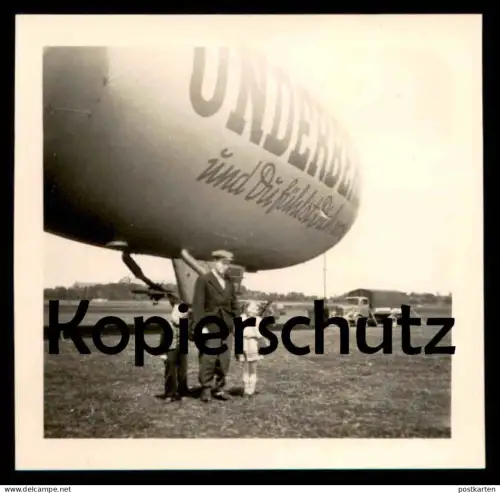 ALTES ORIGINAL FOTO ZEPPELIN UNDERBERG UND DU FÜHLST DICH WOHL 6,4 x 6,4 cm LKW truck pickup photo airship dirigeable