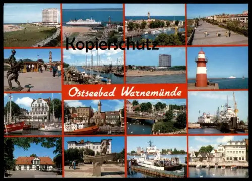POSTKARTE ROSTOCK WARNEMÜNDE Ostsee Leuchtturm Lighthouse Phare Fähre Fischerei Fischkutter fishing boat postcard cpa AK