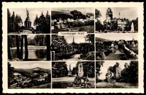 ALTE POSTKARTE TEUTOBURGER WALD HERMANNSDENKMAL BERLEBECK DETMOLD DONOPER TEICH HIDDESSEN BISMARCKSTEIN JOHANNABERG cpa