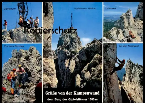 POSTKARTE GRÜSSE VON DER KAMPENWAND BEI ASCHAU BERGSTEIGER NORDWAND GIPFELKREUZ mountain climber alpiniste montagne