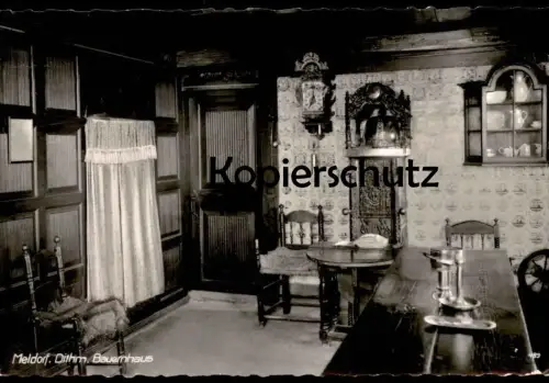 ÄLTERE POSTKARTE MELDORF BAUERNHAUS INNERES farm house ferme Kreis Dithmarschen Uhr clock pendule chrono cpa postcard AK