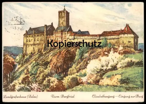 ALTE POSTKARTE HOTEL AUF DER WARTBURG ZWEIGGESCHÄFT HOTEL EXCELSIOR BERLIN CURT ELSCHNER BURG EISENACH AK cpa postcard