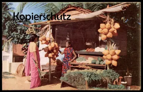 ÄLTERE POSTKARTE CEYLON A WAY-SIDE FRUIT STALL VERKAUFSSTAND MARKT SRI LANKA market Händler Ansichtskarte cpa postcard